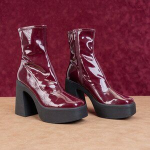 Kate Perry Wmn Heighten Burgundy Faux Leather Platform Festival Ankle Boots sz 8